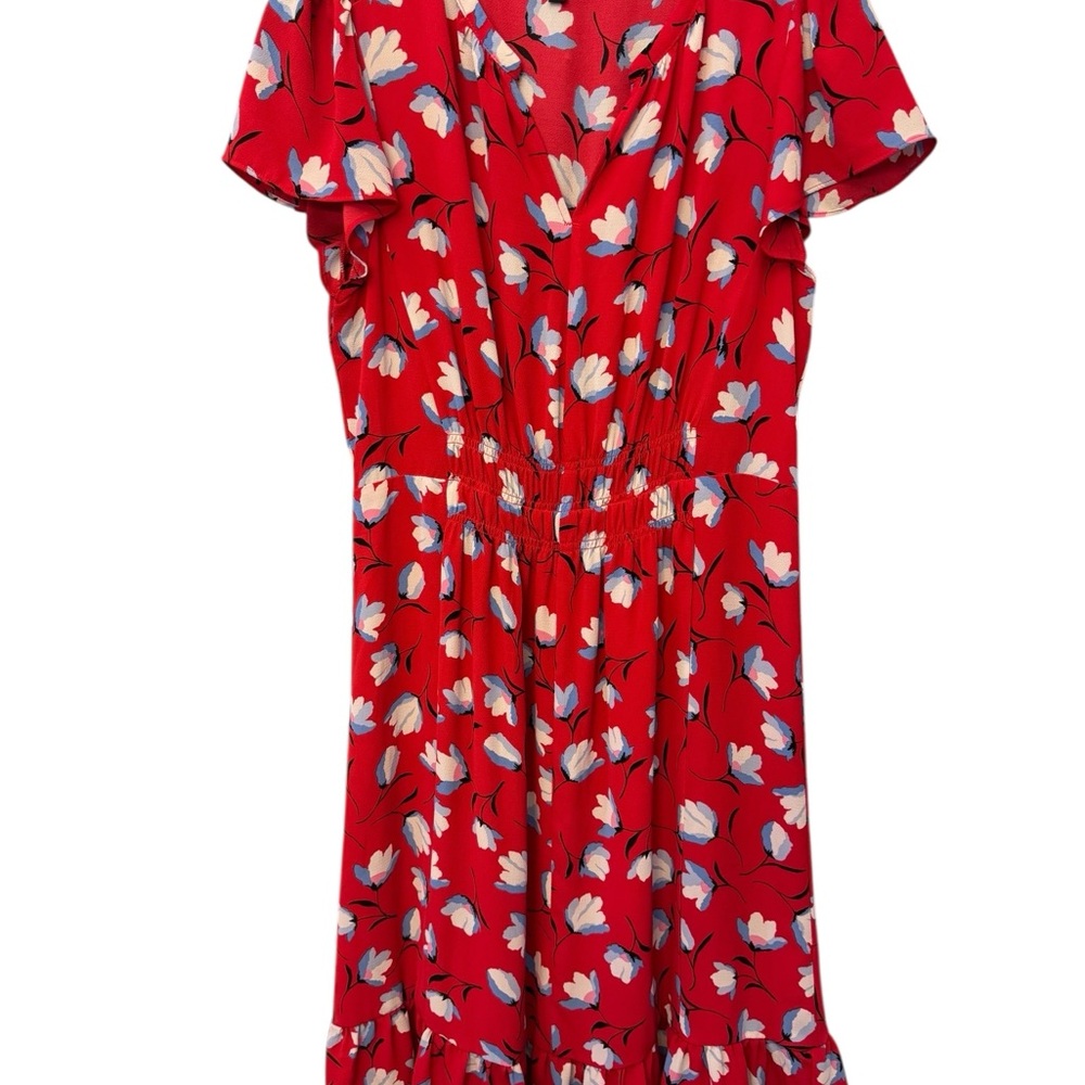 Red and White Ruffled Wrap Midi Sundress by Talbots - Picture 2 of 4